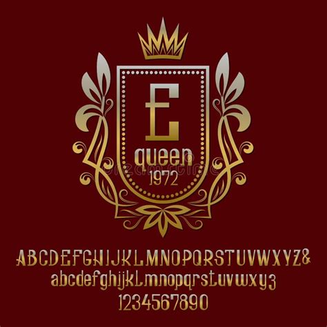 Golden Letters And Numbers With Initial Monogram Royal Font Stock