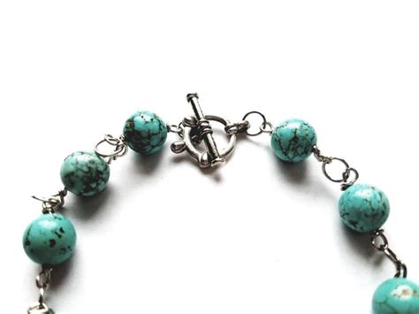 Silver With Turquoise Dyed Howlite Stone Bracelet Artisan Etsy