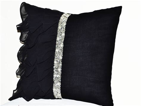 Shop For Handmade Black Throw Pillow With Crystal Sequin And Ruffles Amore Beauté