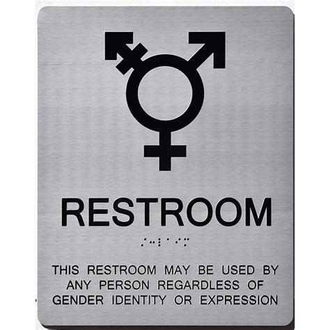 Gender Neutral Symbols Restroom Wall Sign Silver 8x10