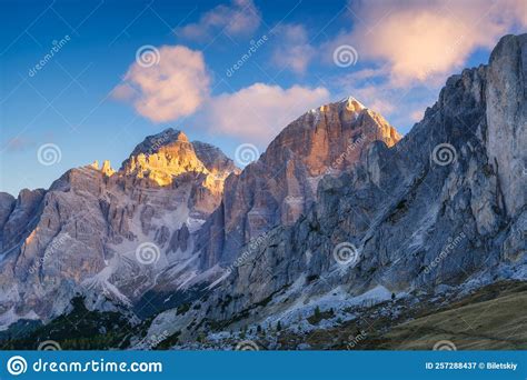 Dolomite Alps Italy View Of The Mountains And High Cliffs During