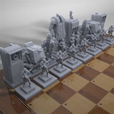 3d Printable Ww1 Steampunk Chess Game French Side By Alphonsemarcel