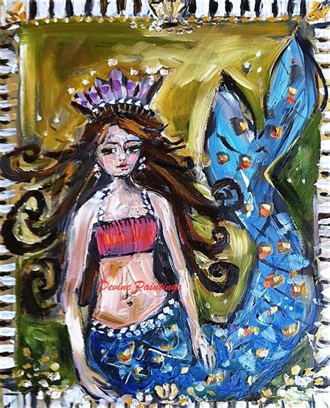 Whimsical Mermaid Oil Painting On Panel Devinepaintings Via Etsy