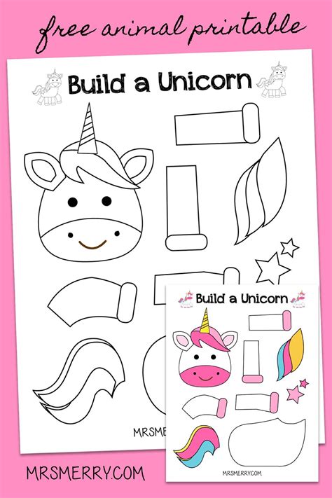 Free Printable Build A Unicorn Craft For Kids Mrs Merry Unicorn