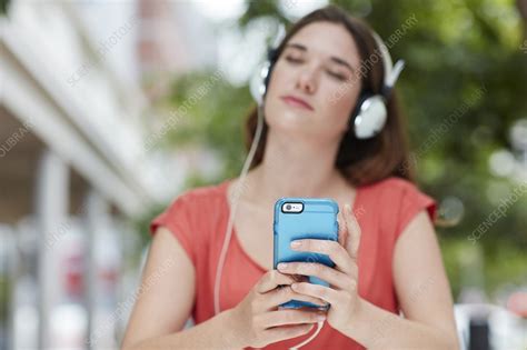 Woman Wearing Headphones Stock Image F013 4207 Science Photo Library