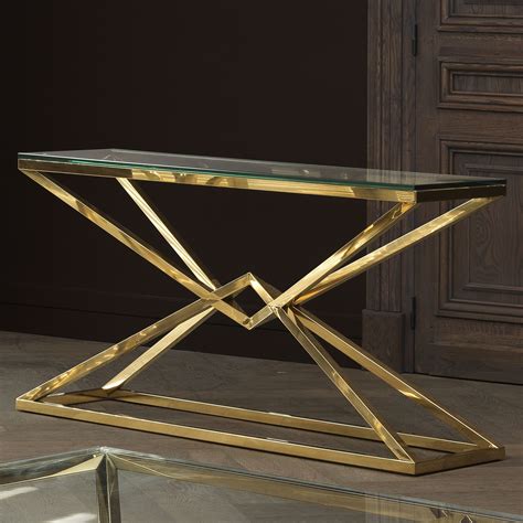Connor Glass Console Table Gold Wilhelmina Designs