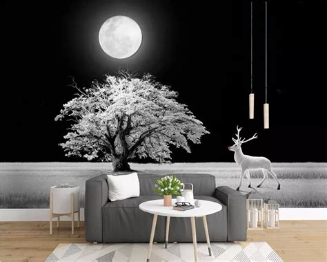 Beibehang Custom Wallpaper Nordic Style Tree Elk Night