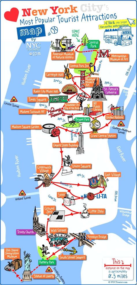 Map Of Nyc Tourist Attractions Sightseeing Tour With City New York Pdf