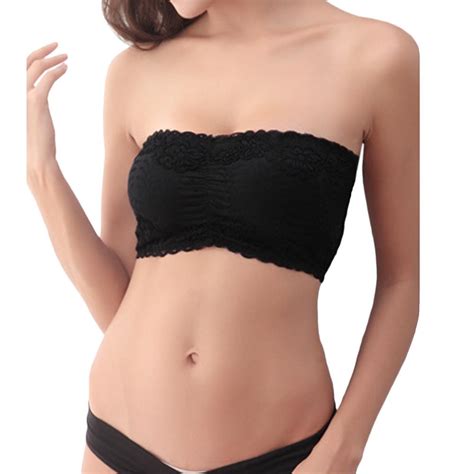 Buy Women Sexy Lace Bandeau Padded Bra Strapless Stretch Boob Tube Top Black White At Affordable