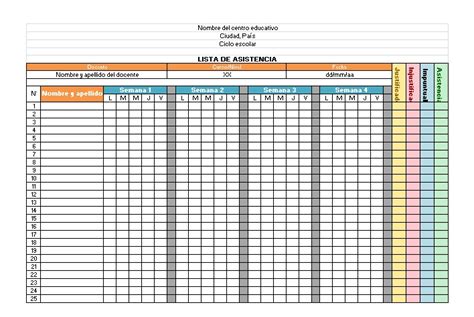 Formato De Lista De Asistencia Escolar Excel