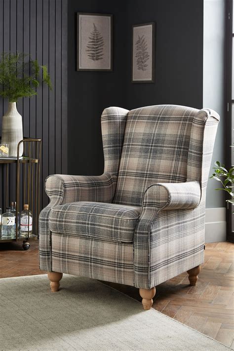 Buy Versatile Check Nevis Grey Relaxer Sherlock Highback Armchair From