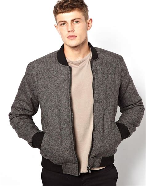 Lyst Asos Quilted Wool Bomber Jacket In Gray For Men