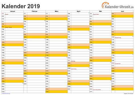 Kalender Vorlage 2019