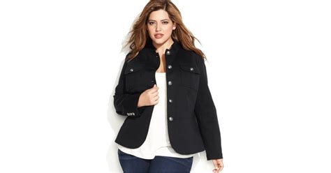 Inc International Concepts Plus Size Military Inspired Jacket In Black