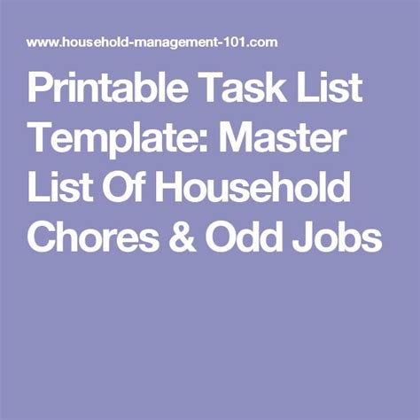 Printable Task List Template Master List Of Household Chores And Odd