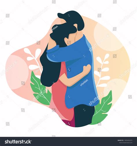 Couple Hugs Illustration Floral Gradient Background Stock Vector Royalty Free 1305456373