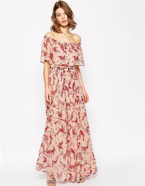 Asos Printed Ruffle And Tiered Off Shoulder Maxi Dress Shopstyle