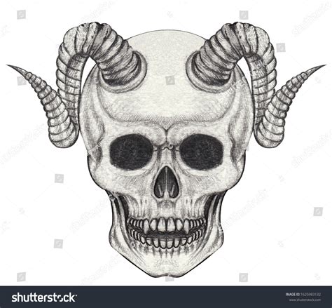Art Devil Skull Tattoo Hand Drawing Stock Illustration 1625983132