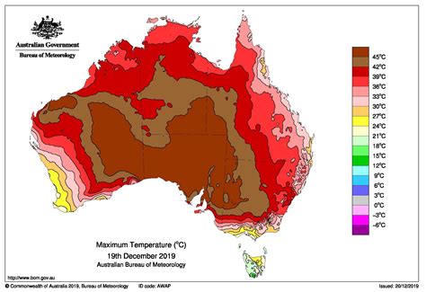 Australia Maximum Temperature Thursday 19 December 2019 Aussiemaps