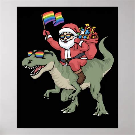 christmas lgbt santa claus trex rainbow gay pride poster zazzle