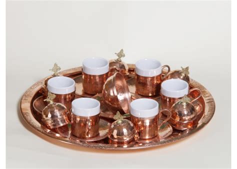 Copper Turkish Coffee Set Persons Coffee Cups And Saucers With
