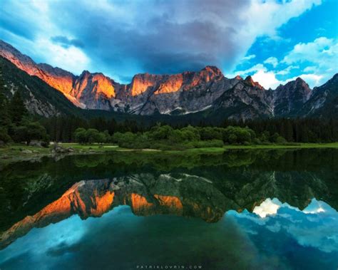 Sunset At Lake Fusine Italy Landscape Photograph Of Mountains With