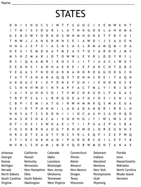 50 State Word Search Answer Key Word Search Printable