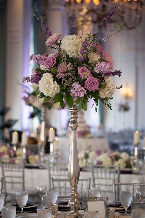 Tall Purple And White Floral Centerpiece Purple Wedding Flowers