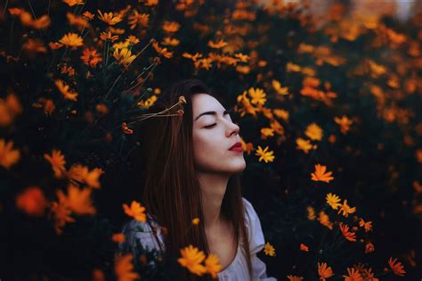 Face Sunlight Women Model Portrait Depth Of Field Flowers Straight Hair Long Hair