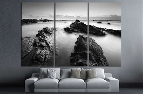 Long Exposure Seascape In Black And White Canvas Art Wall Decor 3 Piece