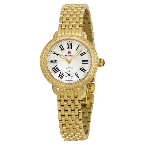 Michele Serein 12 Mother Of Pearl Gold Tone Steel Ladies Watch
