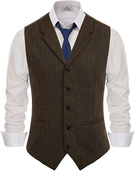 COOFANDY Mens Casual Herringbone Tweed Suit Vest Slim Fit Lapel Vest