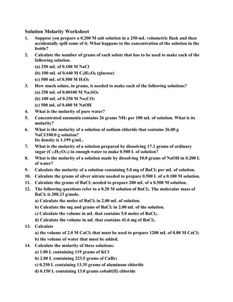 The definition of a normal solution is a solution that contains 1 gram. Solution Molarity Worksheet