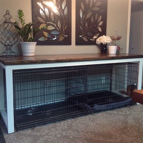 Large table that offers a solid rectangular top in black color. Custom built buffet table to fit over our Dog crates. # ...