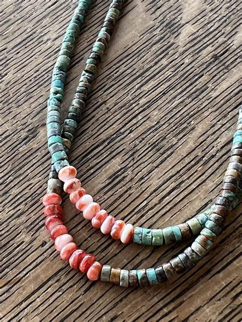 Turquoise Heishi Beaded With Spiny Coral Necklace