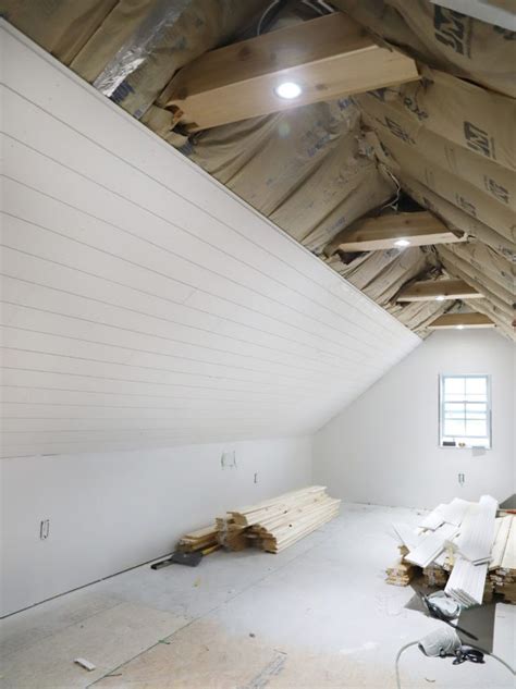 You will require paint, insulation, and boards in 2by4 dimensions. Attic Office Shiplap Ceiling & Cedar Beams Are Done ...