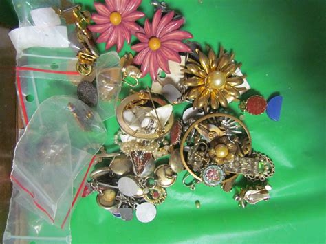 Lot Of Assorted Costume Jewelery And Lapel Pins In Wooden Jewelery Box