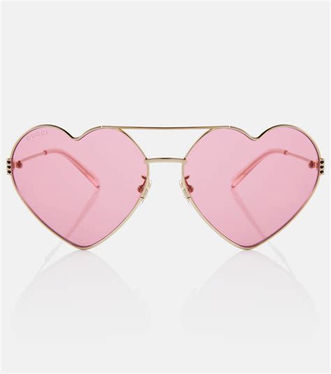 heart sunglasses in gold gucci mytheresa