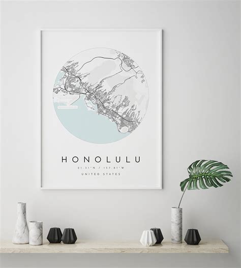 Honolulu Map Minimalist Map Honolulu Print Honolulu Poster Etsy Uk