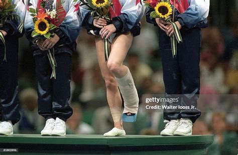 Summer Olympics Closeup Of Ankle Of Usa Kerri Strug On Medal Stand News Photo Getty Images