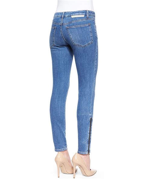 Stella Mccartney Skinny Ankle Zip Denim Jeans In Blue Lyst