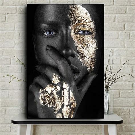 40606090cm African Art Black And Gold Woman Canvas Oil Painting