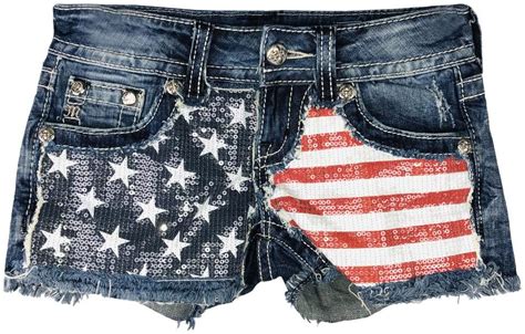 Miss Me Blue Patriotic Flag Stars And Stripes Seqined Denim Shorts Size In 2020 American Flag