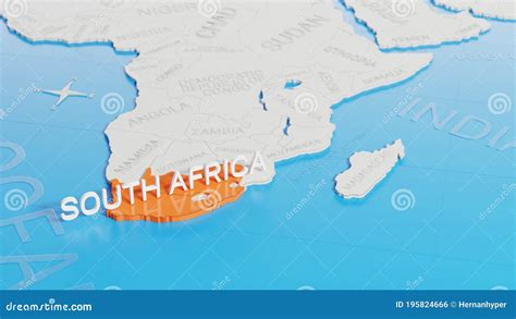 South Africa Highlighted On A White Simplified 3d World Map Digital 3d