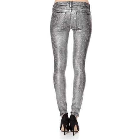 Womens Silver Metallic Skinny Cotton Blend Jeans 28 Leg Brandalley