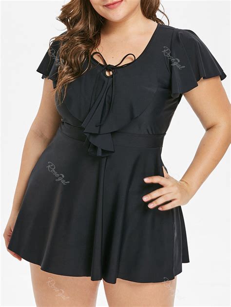 34 Off Ruffle Panel Plus Size Short Sleeve Tankini Set Rosegal