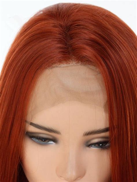 130 Dark Auburn Long Straight Lace Front Wig Synthetic Wigs Babalahair