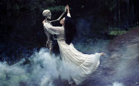 Woman Dancing With Skeleton Between Forest Trees HD Wallpaper Wallpaper Flare