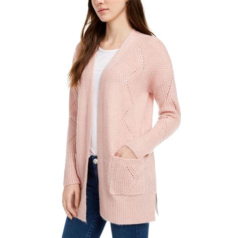 Pink Rose Womens Pink Ribbed Trim Cardigan Sweater Jacket Juniors S