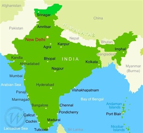 India states and union territories map. Map of India